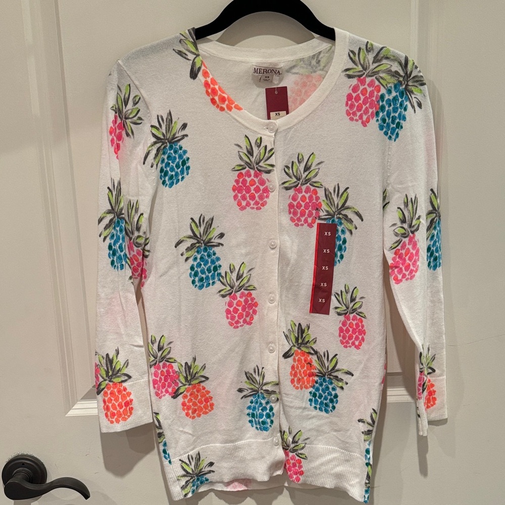 NWT Target brand Merona Pineapple Print Sweater - White, Pink, Blue, Orange